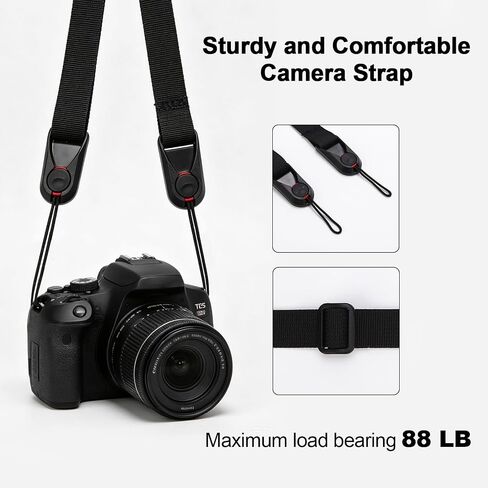 Camera Strap for Canon Rebel T7, Adjustable Quick Release Neck Shoulder Strap, 0.78 Inch Wide Durable Belt for Men & Women, Universal for DSLR Mirrorless Cameras, Travel Photography, Black in Kuwait
