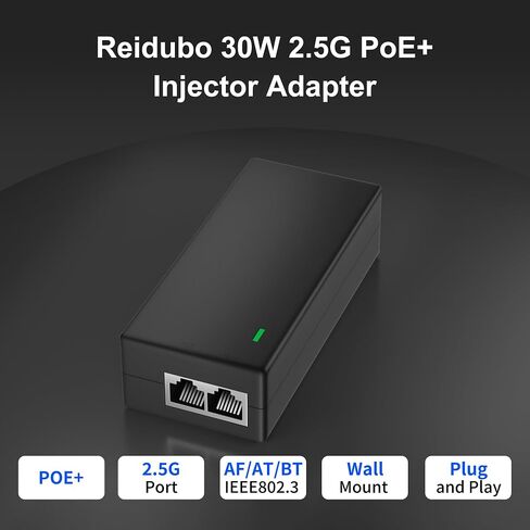 2.5Gb PoE+ Injector Adapter 30W 48~55V, IEEE 802.3at/af Compliant, Converts Non-PoE to PoE Network, 100/1000/2500Mbps RJ45, Up to 328 ft, Plug & Play in Kuwait