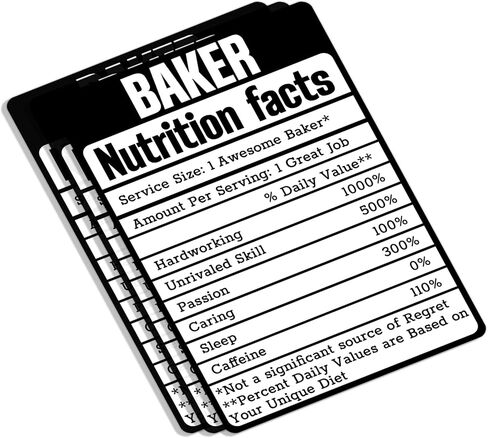 (3pcs) Baker Nutrition Facts Sticker Funny Sayings Quotes Humorous Awesome Hardworking Sleepless Baker Vinyl Decal for Tumbler Laptop Kindle Water Bottles Books Phone - Size 3x2.1 Inches in Kuwait