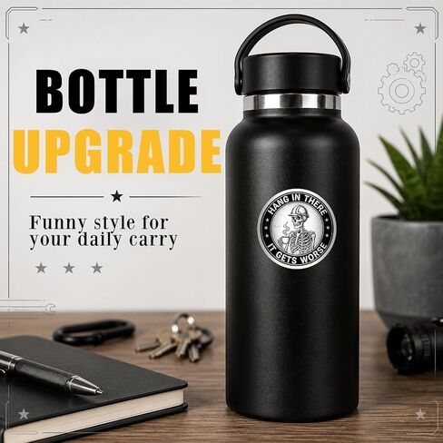 8 Pack Hang in There It Gets Worse Stickers, Funny Skeleton Quote Waterproof Vinyl Decals, 3 Inch Motivational Humor Stickers for Water Bottle, Tumbler, Laptop, Helmet, Notebook in Kuwait