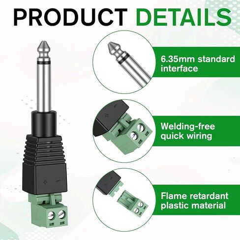 4 Pack 1/4 Jack, 6.35mm Speaker Wire Connector Audio Jack TS Male Mono 1/4 Inch Phone Plug for Speaker Cable, Guitar Cables, Microphone Cable (Green Welding Free) in Kuwait
