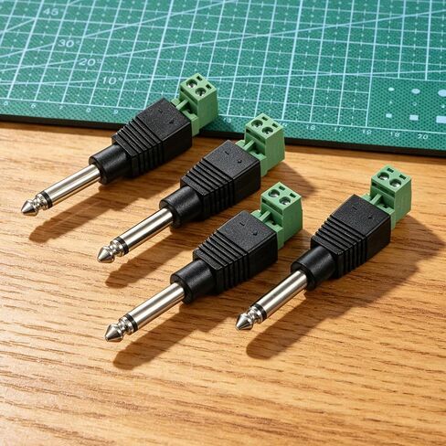 4 Pack 1/4 Jack, 6.35mm Speaker Wire Connector Audio Jack TS Male Mono 1/4 Inch Phone Plug for Speaker Cable, Guitar Cables, Microphone Cable (Green Welding Free) in Kuwait