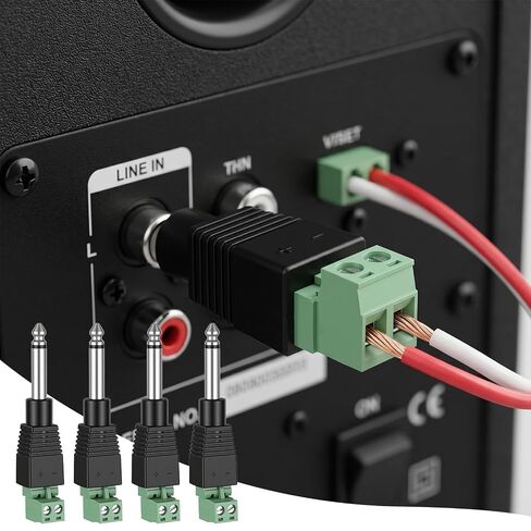 4 Pack 1/4 Jack, 6.35mm Speaker Wire Connector Audio Jack TS Male Mono 1/4 Inch Phone Plug for Speaker Cable, Guitar Cables, Microphone Cable (Green Welding Free) in Kuwait