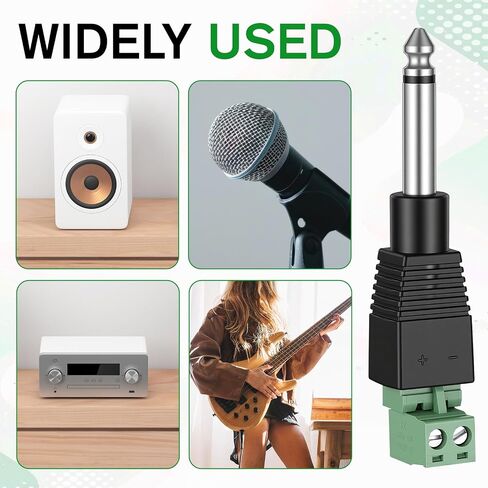 4 Pack 1/4 Jack, 6.35mm Speaker Wire Connector Audio Jack TS Male Mono 1/4 Inch Phone Plug for Speaker Cable, Guitar Cables, Microphone Cable (Green Welding Free) in Kuwait