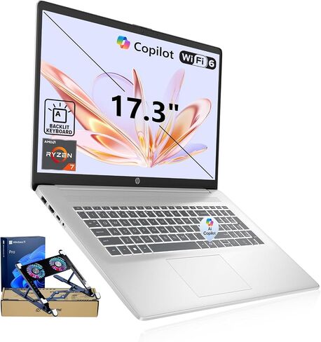 HP 17.3" FHD Copilot AI Laptop PC, AMD Ryzen 7 7730U, 32GB RAM 1TB SSD in Kuwait
