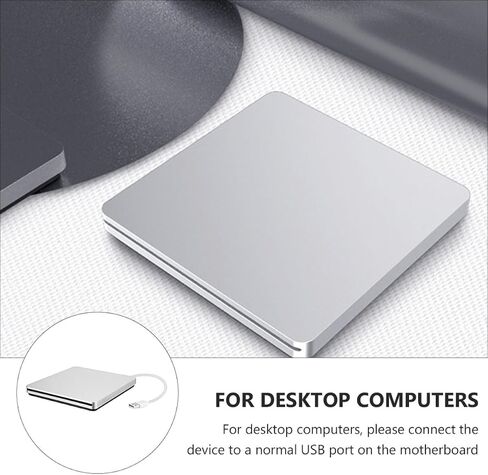 External USB 3.0 DVD Rewriter and CD ROM Burner Silver Gray Portable Optical Drive for Laptop Desktop Compatible with Windows in Kuwait