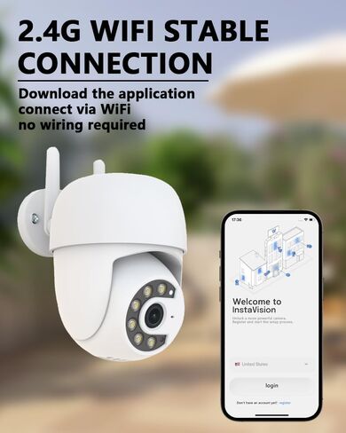 Outdoor Security Camera 355° Pan 90° Tilt Dual Light Full-Color Night Vision 2.4G WiFi Home Surveillance with Two-Way Audio & Infrared Vision, Compatible with 911 Center, Instavision APP in Kuwait