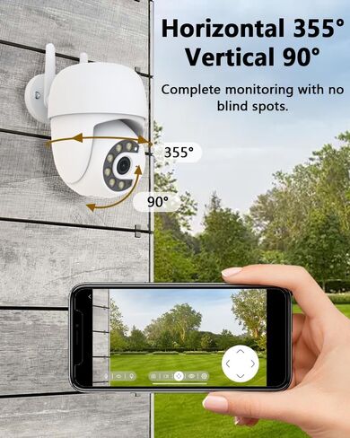 Outdoor Security Camera 355° Pan 90° Tilt Dual Light Full-Color Night Vision 2.4G WiFi Home Surveillance with Two-Way Audio & Infrared Vision, Compatible with 911 Center, Instavision APP in Kuwait