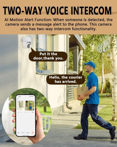 Outdoor Security Camera 355° Pan 90° Tilt Dual Light Full-Color Night Vision 2.4G WiFi Home Surveillance with Two-Way Audio & Infrared Vision, Compatible with 911 Center, Instavision APP in Kuwait