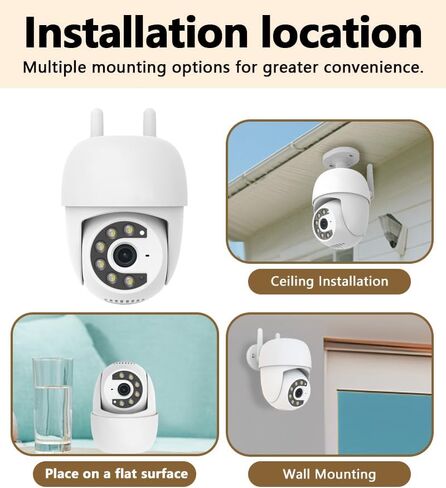 Outdoor Security Camera 355° Pan 90° Tilt Dual Light Full-Color Night Vision 2.4G WiFi Home Surveillance with Two-Way Audio & Infrared Vision, Compatible with 911 Center, Instavision APP in Kuwait