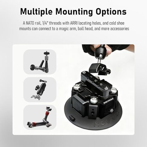 Vaxis Global MOVMAX 4.5" Solar Electronic Camera Suction Cup Mount, Premium Aluminum Alloy Body with NATO Rail, 1/4" ARRI Holes and Cold Shoe, Auto Pressure Detection/LCD Display/Durable Battery in Kuwait
