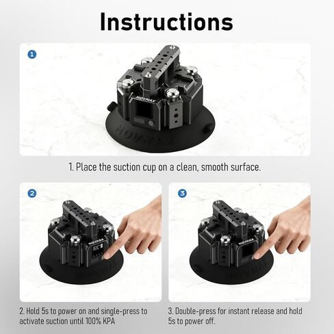Vaxis Global MOVMAX 4.5" Solar Electronic Camera Suction Cup Mount, Premium Aluminum Alloy Body with NATO Rail, 1/4" ARRI Holes and Cold Shoe, Auto Pressure Detection/LCD Display/Durable Battery in Kuwait