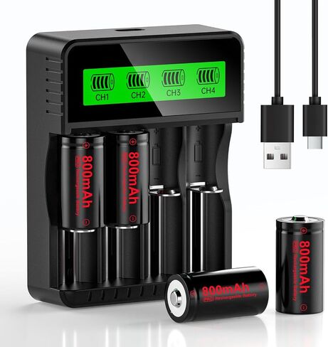 4 Pack 123A Rechargeable Batteries Set with Charger, Universal Replacement Batteries for Arlo Cameras, Alarm System and Flashlight in Kuwait