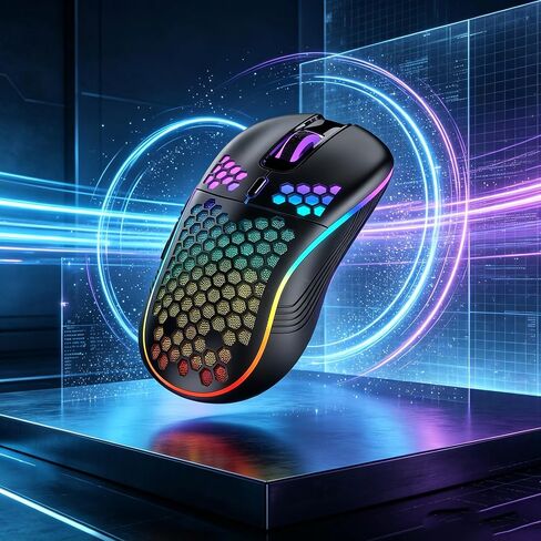 Rechargeable Wireless Gaming Mouse Bluetooth 2.4G Dual Mode, RGB Light Honeycomb Ergonomic Computer Mouse, Portable Cordless Mice Compatible with PC Mac Laptop MacBook Office Gaming in Kuwait