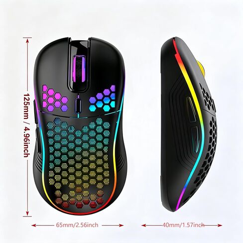 Rechargeable Wireless Gaming Mouse Bluetooth 2.4G Dual Mode, RGB Light Honeycomb Ergonomic Computer Mouse, Portable Cordless Mice Compatible with PC Mac Laptop MacBook Office Gaming in Kuwait