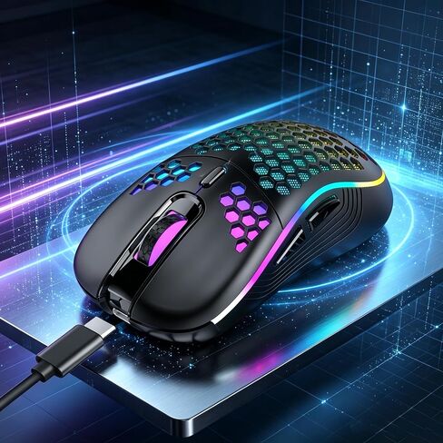 Rechargeable Wireless Gaming Mouse Bluetooth 2.4G Dual Mode, RGB Light Honeycomb Ergonomic Computer Mouse, Portable Cordless Mice Compatible with PC Mac Laptop MacBook Office Gaming in Kuwait