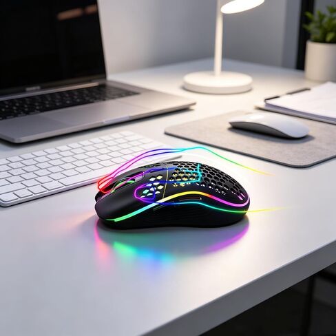 Rechargeable Wireless Gaming Mouse Bluetooth 2.4G Dual Mode, RGB Light Honeycomb Ergonomic Computer Mouse, Portable Cordless Mice Compatible with PC Mac Laptop MacBook Office Gaming in Kuwait