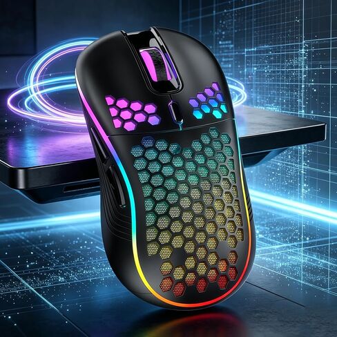 Rechargeable Wireless Gaming Mouse Bluetooth 2.4G Dual Mode, RGB Light Honeycomb Ergonomic Computer Mouse, Portable Cordless Mice Compatible with PC Mac Laptop MacBook Office Gaming in Kuwait