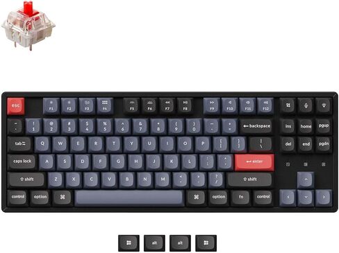 Keychron K8 Pro Wireless Bluetooth/USB Wired Mechanical Keyboard, Hot-swappable Tenkeyless 87 Keys RGB LED Backlit Gateron G Pro Mechanical Red Switch, Aluminum Frame for Mac and Windows in Kuwait