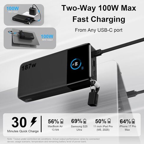 NOBIS Portable Charger 187W 25000mAh Power Bank w/Smart Display APP in Kuwait