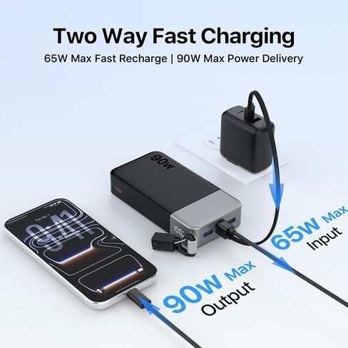 NOBIS Portable Charger 20000mAh 90W Power Bank w/Detachable Cable in Saudi Arabia