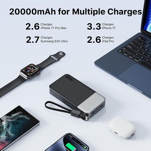 NOBIS Portable Charger 20000mAh 90W Power Bank w/Detachable Cable in Saudi Arabia