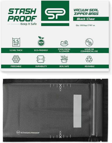 Resealable Vacuum Seal Zipper Bags 5" x 8" (100 Count) 5.5 Mil (Black & Black) BPA Free Heavy-Duty Commercial Grade Reclosable Storage Bags for Candy, Snacks, Cookies, Baked Treats & Food Preservation in Kuwait