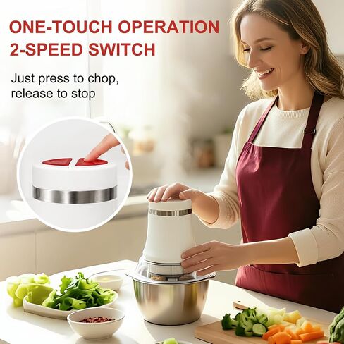 Electric Food Processor with 2 Bowl (1.2L+1L), Food Chopper 200W, 2 Speed Control, Dual-Layer Blades, Milk Frother Disc, Overheat Protection, Safety Lock, Fast Chopping Meat/Veggie/Cheese/Galic/Milk in Kuwait