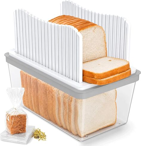 Bread Slicer for Homemade Bread, Foldable Manual Bread Slicer with Crumb Tray & Adjustable Slicing Guide, Professional Free Bread Cutter for Sourdough, Sandwich Bread, & Cakes, Compact Kitchen in Kuwait