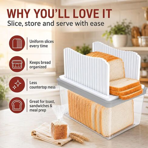 Bread Slicer for Homemade Bread, Foldable Manual Bread Slicer with Crumb Tray & Adjustable Slicing Guide, Professional Free Bread Cutter for Sourdough, Sandwich Bread, & Cakes, Compact Kitchen in Kuwait