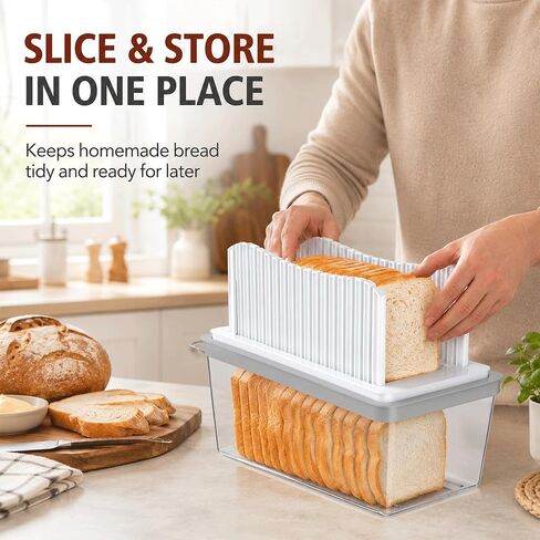 Bread Slicer for Homemade Bread, Foldable Manual Bread Slicer with Crumb Tray & Adjustable Slicing Guide, Professional Free Bread Cutter for Sourdough, Sandwich Bread, & Cakes, Compact Kitchen in Kuwait