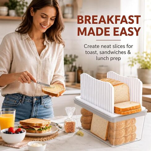 Bread Slicer for Homemade Bread, Foldable Manual Bread Slicer with Crumb Tray & Adjustable Slicing Guide, Professional Free Bread Cutter for Sourdough, Sandwich Bread, & Cakes, Compact Kitchen in Kuwait