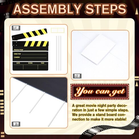 Vicenpal 47.2 x 45.3 Inch Large Gold Movie Film Clap Board Decoration Jumbo Plastic Clapboard Directors Movie Theme Party Decorations TV Clapper Board Theater Props Decor for Photo Prop in Kuwait