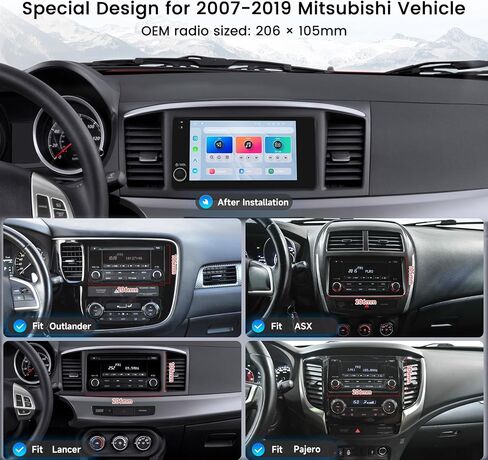 Dasaita 7" Car Stereo for Mitsubishi Outlander Lancer ASX Pajero 2007-2019, with AHD 1080P Camera, Universal Front or Rear View, Support Wireless CarPlay & Android Auto, 6GB+64GB Double Din Head Unit in Kuwait