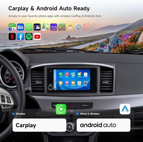 Dasaita 7" Car Stereo for Mitsubishi Outlander Lancer ASX Pajero 2007-2019, with AHD 1080P Camera, Universal Front or Rear View, Support Wireless CarPlay & Android Auto, 6GB+64GB Double Din Head Unit in Kuwait
