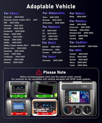 5Ghz WiFi 4G+64G Raido for Chevy Silverado SSR Tahoe 2003-2006,GMC Siera Yukon 2003-2006,Hummer H2 2003-2007 Car Stereo Wireless Carplay Android Auto,5.0Bluetooth 32EQ,SWC,FM/RDS Backup Camera in Kuwait
