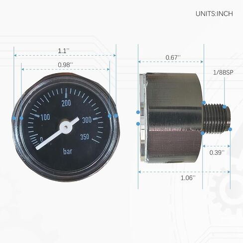 28mm 1/8" BSP 350Bar Paintball/HPA Gauge for Paintball Airsoft Air Rifle in Kuwait