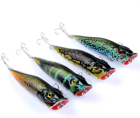 4 Pack Topwater Popper Fishing Lure, Realistic Popper Bait with 3D Painted Design,Hard Lure for Bass,Trout,Pike in Freshwater Saltwater 050 in Kuwait
