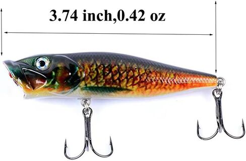 4 Pack Topwater Popper Fishing Lure, Realistic Popper Bait with 3D Painted Design,Hard Lure for Bass,Trout,Pike in Freshwater Saltwater 050 in Kuwait