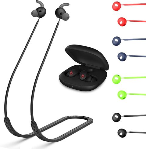 Straps for Beats Fit Pro, Anti-Lost Strap Silicone Necklace Lanyard Compatible with Beats Fit Pro 2021 Accessories Sports Running Holder Connector Cord (Black) in Kuwait