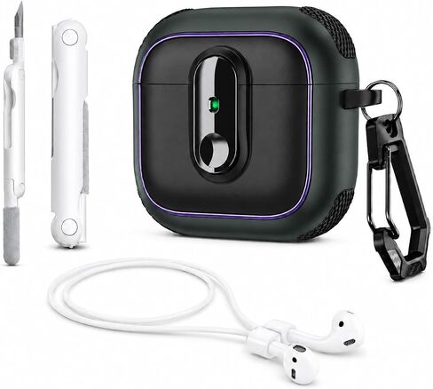 KASOTT Case for AirPods Pro 3 (2025), Secure Lock Rugged Protective Cover, Compatible with MagSafe Wireless Charging, with Carabiner, Cleaning Brush & Anti-Loss Lanyard (Purple+Black) in Kuwait