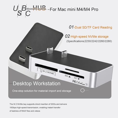 Mac mini M6/M4 Hub with NVMe SSD Enclosure,SD/TF Card Reader,3USB3.0 in Kuwait