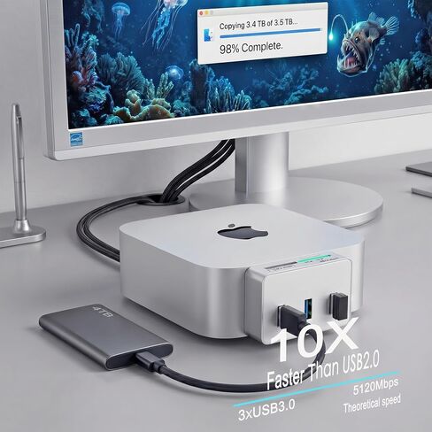 Mac mini M6/M4 Hub with NVMe SSD Enclosure,SD/TF Card Reader,3USB3.0 in Kuwait