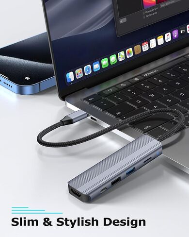 6-in-1 USB C Hub, 4K HDMI, USB 3.0, PD 100W, SD/TF Card Reader, Docking Station for MacBook Pro, MacBook Air, Laptops in Kuwait