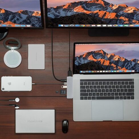 HyperDrive USB-C Hub Adapter, Sanho Solo 7-in-1 Type C Dongle for MacBook Pro, PC w USB-C Port: USBC 60W Power Delivery, USBC 5Gbps Data, 4K HDMI, microSD/SD Card Reader, 2xUSB 3.0, Audio Jack - Grey in Kuwait