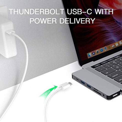 HyperDrive USB-C Hub Adapter, Sanho Solo 7-in-1 Type C Dongle for MacBook Pro, PC w USB-C Port: USBC 60W Power Delivery, USBC 5Gbps Data, 4K HDMI, microSD/SD Card Reader, 2xUSB 3.0, Audio Jack - Grey in Kuwait