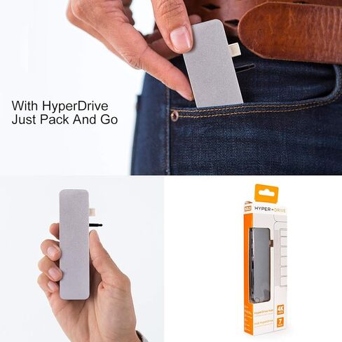 HyperDrive USB-C Hub Adapter, Sanho Solo 7-in-1 Type C Dongle for MacBook Pro, PC w USB-C Port: USBC 60W Power Delivery, USBC 5Gbps Data, 4K HDMI, microSD/SD Card Reader, 2xUSB 3.0, Audio Jack - Grey in Kuwait