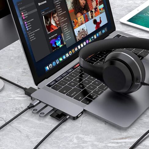 HyperDrive USB-C Hub Adapter, Sanho Solo 7-in-1 Type C Dongle for MacBook Pro, PC w USB-C Port: USBC 60W Power Delivery, USBC 5Gbps Data, 4K HDMI, microSD/SD Card Reader, 2xUSB 3.0, Audio Jack - Grey in Kuwait