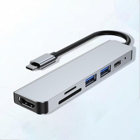 1PC 6-in-1 USB C Hub, Aluminum Multiport Adapter with 4K HDMI, 3 USB 3.0 & SD/TF Card Reader for Laptop in Kuwait