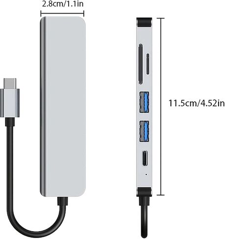 1PC 6-in-1 USB C Hub, Aluminum Multiport Adapter with 4K HDMI, 3 USB 3.0 & SD/TF Card Reader for Laptop in Kuwait